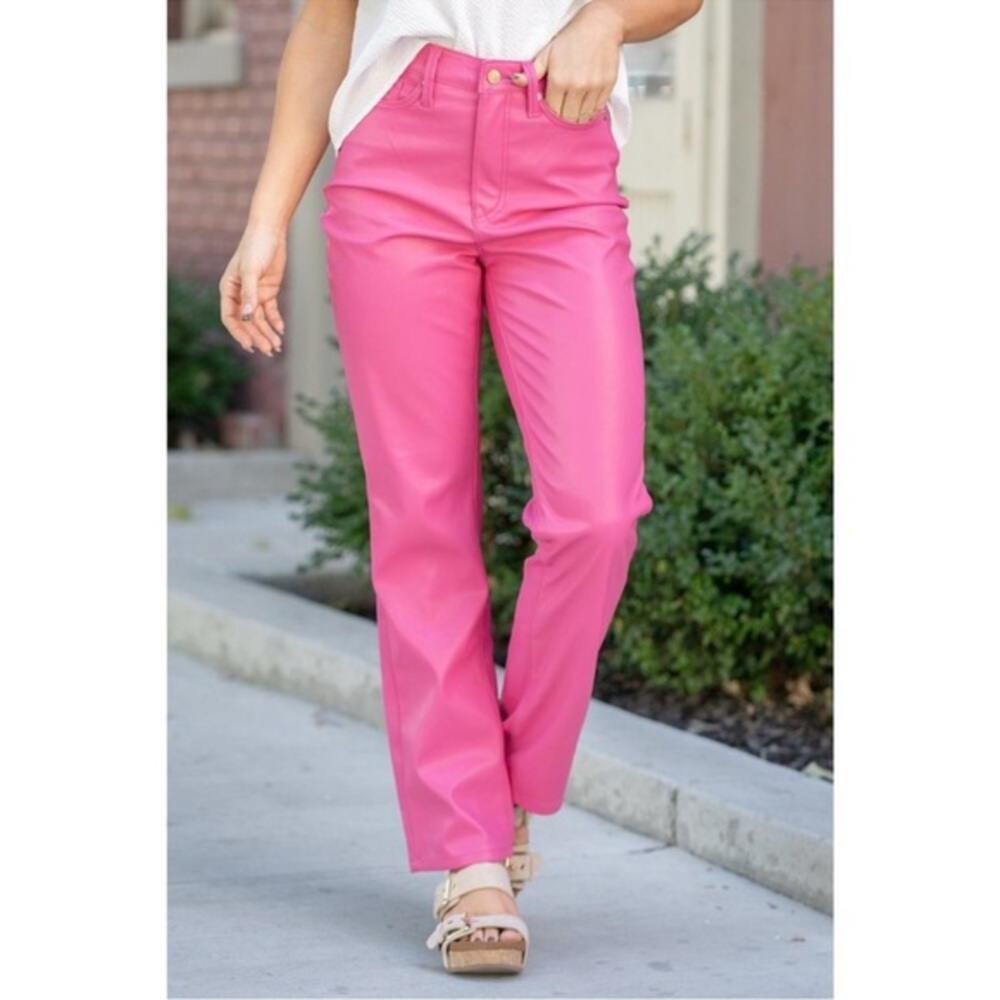 JUDY BLUE New With Tags NWT Hot Pink Faux Leather Straight Leg Jean - Size 15/32